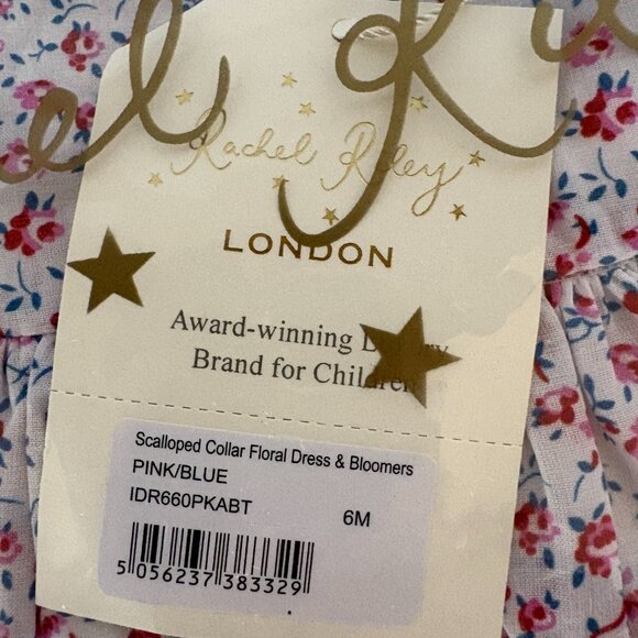 Rachel Riley Scalloped Collar Floral Dress & Bloomers in Pink and Blue, NWT, 6M - Picture 2 of 6